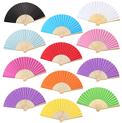 Gativs Handfächer 12 Stück Fächer Bunt Handheld Gefaltet Fan Silk Bambus Faltfächer Fächer Hochzeit Hochzeitsfächer Taschenfächer Mehrfarbig Seide Hand Fans Klappfächer Hand Fan Wedding Fächer Sommer