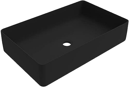 ERCOS Lavabo D'Appoggio Rettangolare In Ceramica, Lavabo Bagno Colore Nero Opaco, Senza Troppopieno , Dimensioni 580x360 mm