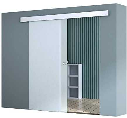 doporro Glasschiebetür Komplettset 102,5 x 215 cm | 15mm Wandabstand | Schiebetür mit ESG-Sicherheitsglas | Zimmertür Glas Satiniert mit Muschelgriff | Amalfi-plus 12H