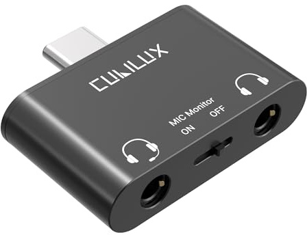 Cubilux USB C Dual Headphone and TRRS Microphone Splitter with Monitor | Real-time mic monitoring and dual listening with 96 kHz / 24 Bit DAC for iPhone 15–17, iPad, Galaxy and Pixel 8–10