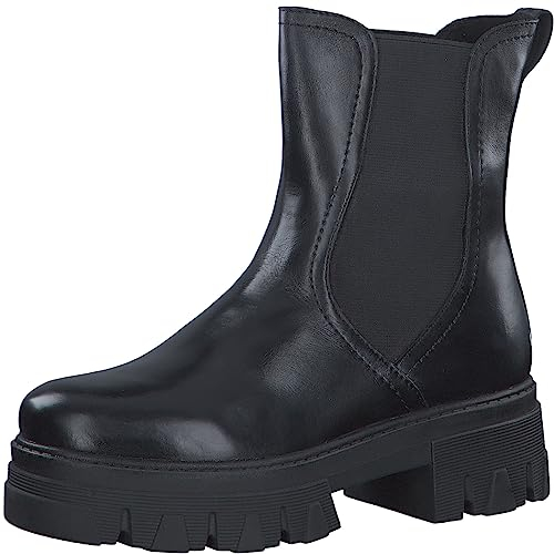 MARCO TOZZI Damen Chelsea Boots aus Leder Plateau, Schwarz (Black), 36