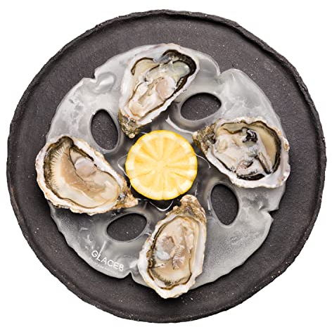 Juego de 4 platos de ostras refrigerantes en bolsa de hielo – Cuña 4 x 6 ostras + medio limón – Innovación francesa – Pack de invitados