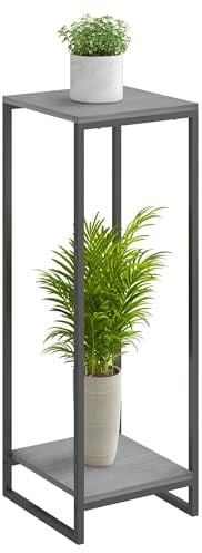 JEPRECO 34 Tall Plant Stand Indoor, 2-Tier Modern Plant Shelf, Corner Flower Pot Holder Organizer for Living Room Balcony Patio Garden (Oak Grey)