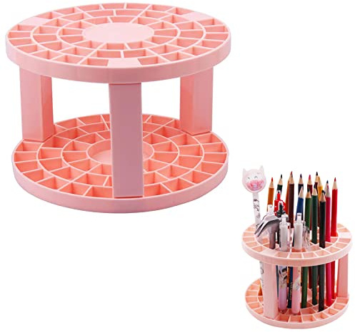WUDQIJI Pinselhalter Stiftehalter Pinselständer Bleistifthalter 49 Fächer | Make Up Pinsel Halter Bürstenhalter Pinsel Halter Ständer Abnehmbarer für Stifte Pinsel Make-up Pinsel (Rosa)