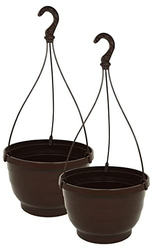 MePla - 2 Stück Ampel KOMET - wetterfestes Pflanzgefäß - UV-beständiger Blumenampel - Pflanztopf - ø30 cm - Braun