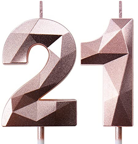 21st Birthday Candles for Cakes Number Candles Rose Gold Cake Candles for Anniversary Birthday Party Decorations Cake Toppers 21st Birthday Cake Candles