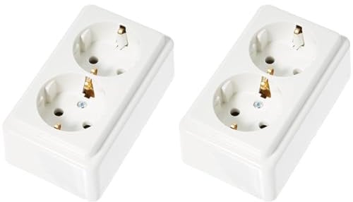 Kopp Schutzkontakt-Steckdose, 2fach, Aufputz-Steckdose, 16A, 250V, aktis-weiß, 102502002 (Packung mit 2)