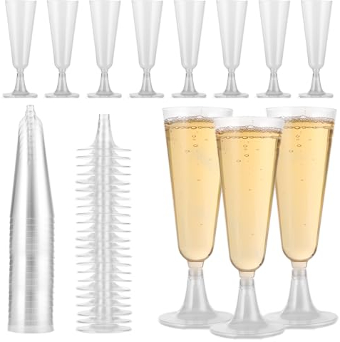 YOUNTHYE Lot de 50 flûtes à champagne 160 ml - En plastique - 160 x 54 mm - Transparentes - Réutilisables - Pour mariages, anniversaires, fêtes, pique-niques, Noël