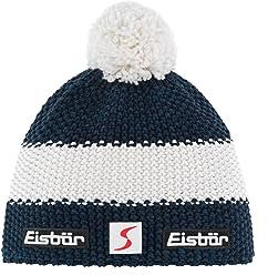 Eisbär Skipool Bommelmütze Beanie Strickmütze Wollmütze Wintermütze Skimütze (One Size - blau-weiß)
