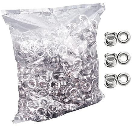 Tissting 1000 Stück Ösen Scheiben Sets, 12mm Silber Eisen Grommets Werkzeug Deko Metallösen für DIY Leder Stoff Gewebe