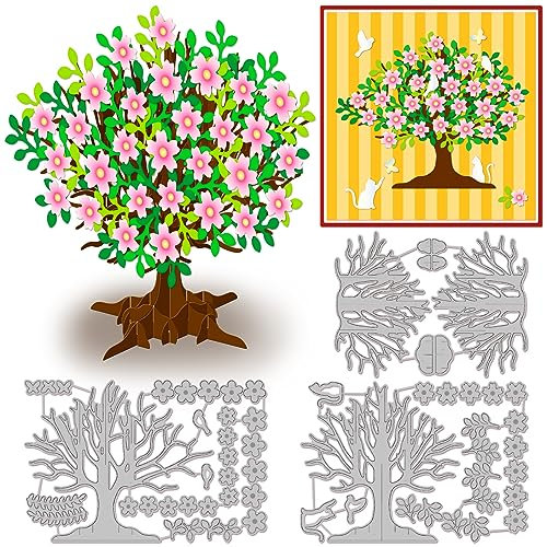 GLOBLELAND 3D Kirschbaum Stanzformen Für Die Kartenherstellung, Kirschblütenpflanze, Karbonstahl Prägeschablonen, Vorlage Für Dekorative Prägung, Papier, Karten, DIY, Scrapbooking