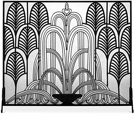 DOZRAN Fire Screen Wide Panels Fireplace Screen Flat with Bracket, Wrought Iron Mesh Furnace Standing Gate for Log Wood Burner, 92×81cm (Color : Black) Comfortable anniversary