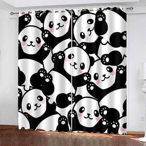 2 Stück Schlafzimmer Gardinen Lichtundurchlässig Süßer Cartoon-Panda Verdunkelungsvorhang Mit Ösen Für Schlafzimmer Raum Abdunkeln Fenster Vorhänge