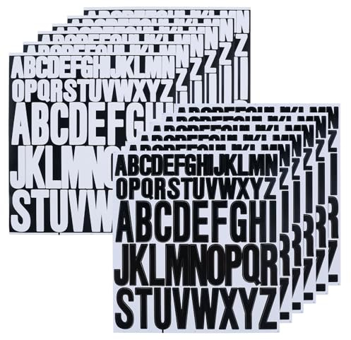 Buchstaben Sticker Selbstklebende Klebebuchstaben Alphabet Aufkleber Vinyl Hausnummer Aufkleber Großen Buchstaben Aufkleben Wetterfest Schwarz und Weiß 12 Blätter für Schilder DIY Scrapbook
