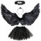Sunshine smile Disfraz de ángel negro para adultos, 3 unidades, disfraz de ángel negro, 68 – 90 cm, alas de ángel para mujer, alas de ángel para adultos, disfraz de diablo para mujer, falda tutú, alas