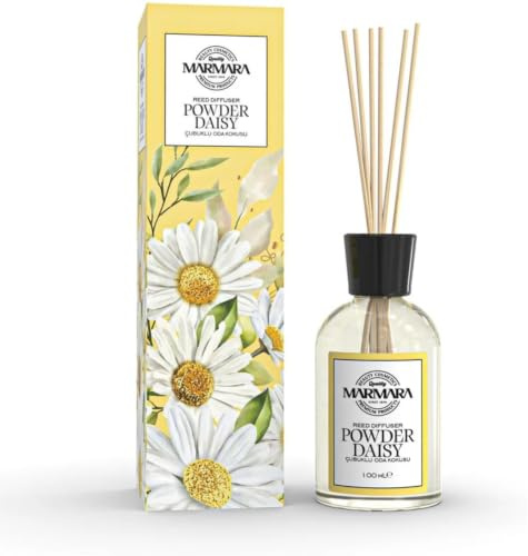 MARMARA - POWDER DAISY Raumduft mit Stäbchen 100ml | Raum-erfrischer mit Frische Kamille Grünes Gras, Hagebutte Weißes Sandelholz Duft Aroma | Diffuser mit Stäbchen | Lufterfrischer Wohnung
