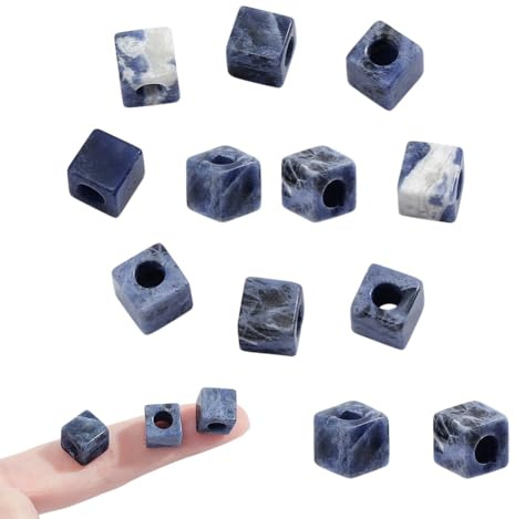 NBEADS 12 Stk. Natürliche Sodalith Stein Perlen, 10mm Quadratische Form Europäische Steinperlen Großes Loch Stein-Würfel-Perlen Lose Edelstein-Perlen für Schmuckherstellung, Loch: 4.5~5mm