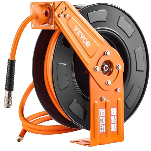 VEVOR Enrouleur Tuyau à Air Comprimé Hybride Fermé Rétractable 9,53 mm x 19,81 m Pression 300 PSI Rembobinage Automatique, Bras Unique, avec Tuyau 1,5 m, pour Montage au Plafond/Mur, Garage Atelier
