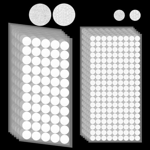 1356 Stück Klettpunkte Selbstklebend Set 165 Paar 20mm Klett Klebepunkte und 513 Paar 10mm Klett zum Kleben Weiß Selbstklebender Klettverschluss für Papier Metall Kunststoff Glas
