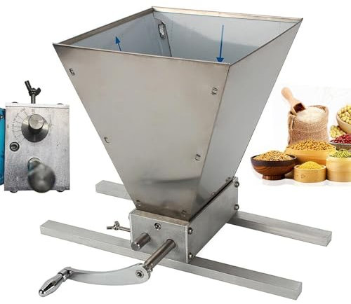 PLOTSAGE Malt Mill, Grain Crusher, 4L Manual Grain Mill, Manual Adjustable Grain Mill, Manual Stainless Steel Grain Mill, for Brewing Barley, Wheat, Malt,Silver