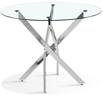 Designetsamaison Table à Manger Ronde 100cm Design en Verre - Orion