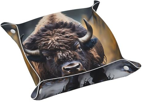 Phayah Nordamerikanisches Bison Ledertablett für Schmuck, Nachttisch, Schreibtisch, kleine Auffangschale für Schlüssel, Geldbörse, Uhr, Münze