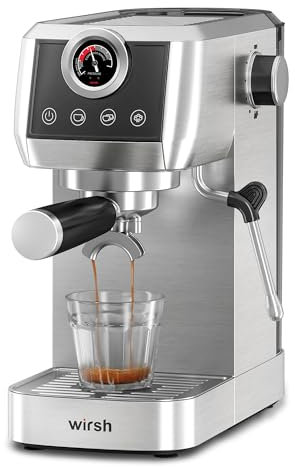 Wirsh Espresso Coffee Machine, 20 Bar Semi-Automatic with Pressure Gauge, Steam Wand, Stainless Steel Espresso Coffee Machine for Espresso, Latte/Cappuccino, Touch Screen, Home