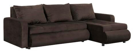 FORNIRO 24 Serena Ecksofa mit Schlaffunktion und Bettkasten - Sofa mit 3 Sitzen und Robustem Überzug - Schlafcouch L-Form Universal - Modern Couch - 226x143x83 cm - Farben (Stoff Basic, Braun)
