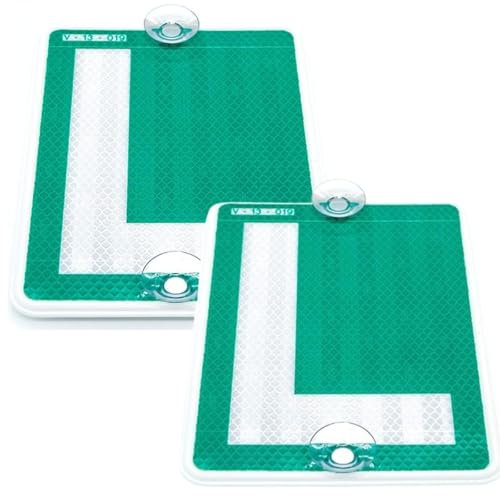 2u Placa L Coche Conductor Novel. L Novel Homologada por la DGT– 2 Ventosas Incluidas Alta Adherencia – L Autoescuela Reflectante– Quita y pon