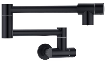 CREA Robinet de Cuisine Pliable Mural,Robinet d'évier de cuisine,Robinet d'eau froide,Robinet de Remplissage de Casserole Pliable,Pivotant à 360°,Avec deux poignées,Noir mat