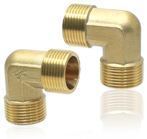KtbeYTi 2x Messing Winkel 90° 3/4AG x 3/4AG, für Sanitär/Trinkwasser | 2 Stück, Rohrbogen aus Messing, 3/4 Zoll AG x AG, für Sanitär- und Trinkwasserinstallationen, hochwertig, langlebig
