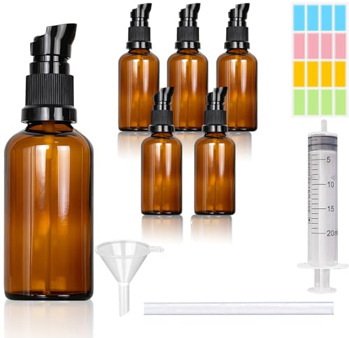 CafullCon 6 Stück Leer Glasflaschen Braun, 100ml Bernsteinfarbene Glas-Lotion-Flaschen, Nachfüllbar Lotionspender Braunglas Flasche mit Pumpe für Aromatherapie, ätherische Öle, Creme, Kosmetik