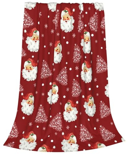 Weihnachtsmann-Überwurfdecke, weich, leicht, Anti-Pilling, Aldult-Fleecedecke für Damen, 150 x 125 cm, Winterbaum, Schneeflocke, rote dekorative Decke für Stuhl, Couch, Wohnzimmer