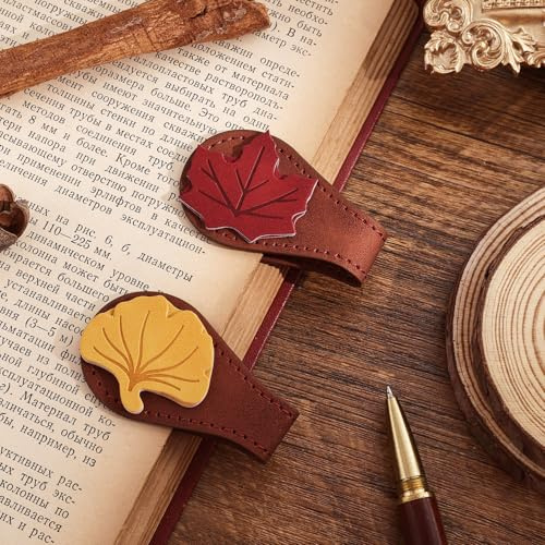 Magnetisches Leder-Lesezeichen im Vintage-Stil, Leder-Lesezeichen für Frauen, magnetische PU-Lesezeichen, Clip, Buchzubehör, Ginkgo und Ahornblatt, 2 Stück