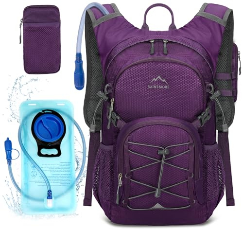 RAINSMORE Trinkrucksack mit Trinkblase 2L Leichter Isolierter 18L Wanderrucksack mit Regenschutz für Herren Damen Fahrradrucksack Laufrucksack Hydration Rucksack zum Laufen Radfahren Biken Klettern