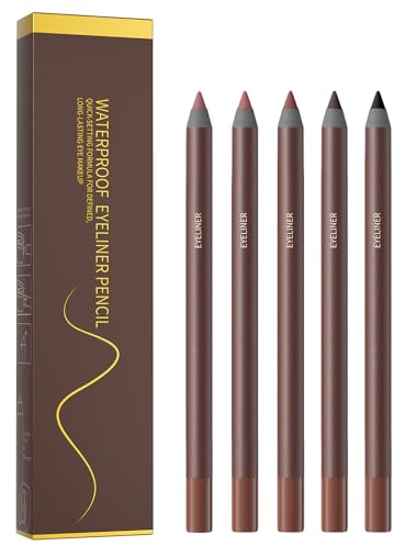 Pinkiou Wasserdichter Augenbrauenstift-Set 5pcs, professioneller Eyeliner, 24 Stunden lang haltbar, wischfest, Augenbrauenstift, enthält 5 Farben (Pflaume, Stein, Schokoladenbraun und Schwarz)
