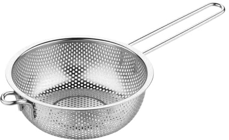 Fyrdyn Kitchen Strainer - Stainless Steel with Handle Sifter | Pasta Strainers Food Drainer Colander - for Cooking Draining Vegetable Spaghetti French Fries Home Apartment Restaurant