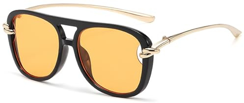 LOJUDI 70er Jahre Eckig Sonnenbrille Damen Herren - Trendy Pilotenbrille Groß Retro Piloten Coole Vintage Brille mit UV400 schutz