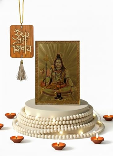 BRACOP Lord Shiva Statue für Auto-Zubehör mit hölzernem Anhänger – spirituelle hinduistische Götter-Dekoration für Auto Pooja-Raum und Armaturenbrett-Dekoration sowie Einweihungsgeschenk.