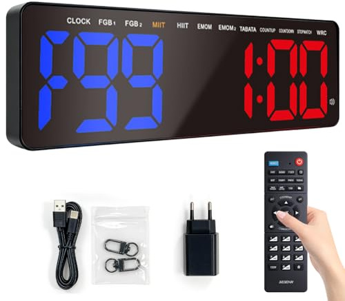 Temporizador de gimnasio, temporizador con cuenta regresiva / UP, cronómetro, reloj de pared LED digital grande de 16,5 pulgadas para fitness, HIIT, Tabata, hogar, garaje