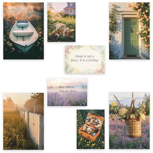 GLOWEN DESIGNS Poster Set – 8 Wandposter im Set (4×A3 + 4×A4) – stilvolle Wanddekoration für Wohnzimmer, Schlafzimmer, Flur, Büro & Gästezimmer – ohne Rahmen (COTTAGE DREAMS)