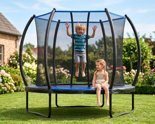 Netrum Trampolin Outdoor Ø228/305/366 cm, mit Sicherheitsnetz & Leiter, Schutzplane & Gepolsterten Netzstangen 150kg Belastbarkeit, Oval Outdoor Trampoline für Kinder & Erwachsene