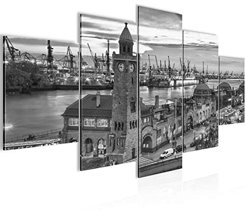 Runa Art - Bilder Hamburg 200 x 100 cm 5 Teilig XXL Wanddekoration Design Schwarz Weiss 603051c