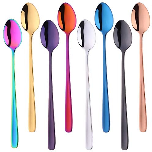 SBOMHS 8-pièces Cuillère à Glace 7.8 Longues Cuillères,pour du thé glacé, des Cocktails ou du café