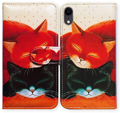 BCov iPhone XR Case - Black Cat & Red Cat Folio Wallet Leather Cover with ID & Credit Card Slot Holder & Stand