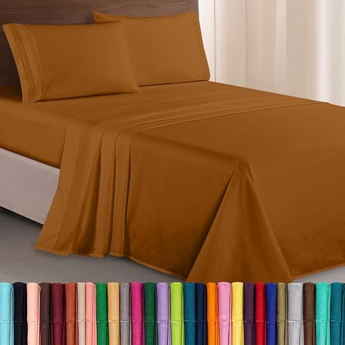Elegant Comfort Luxurious 1500 Premium Hotel Quality Microfiber Three Line Embroidered Softest 4-Piece Bed Sheet Set, Wrinkle and Fade Resistant, Queen, Bronze