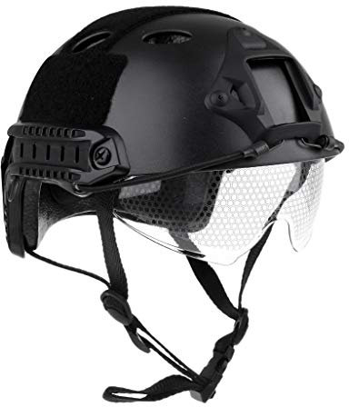Tubayia Leichtbau Taktische Schnelle Schutz Helm mit Einziehbare Visier für Airsoft Paintball (Schwarz)