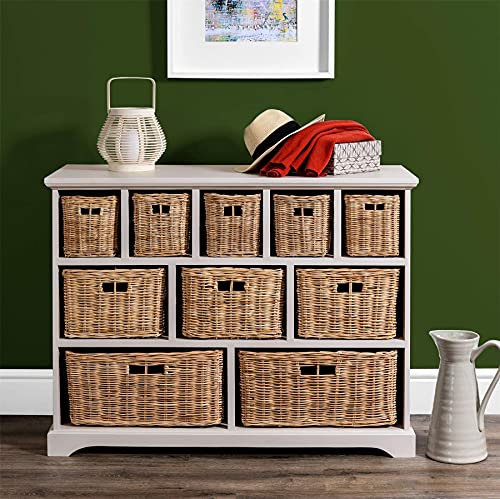 Tetbury Skimming Stone Wide Storage Chest with Wicker Baskets