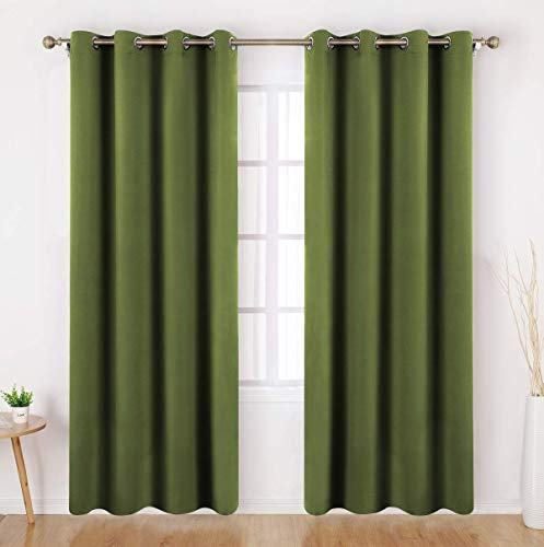 HOMEIDEAS Olive Green Blackout Curtains 2 Panels 52 X 84 Inch Drop Room Darkening Eyelet Curtains for Bedroom Living Room, Thermal Insulated Light Blocking Window Drapes