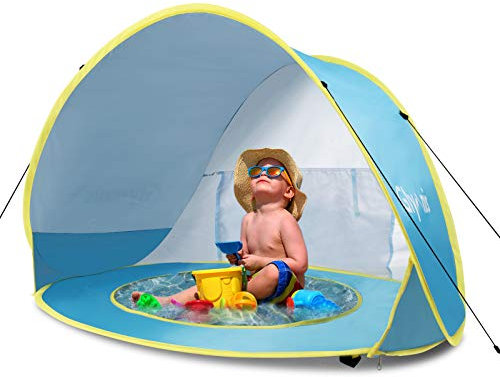 Glymnis Tenda da Spiaggia Bambini Tenda Bambini Pop Up con Mini Piscina Tenda per Neonati Pieghevole Portatile Protezione Solare UPF 50+, Blu